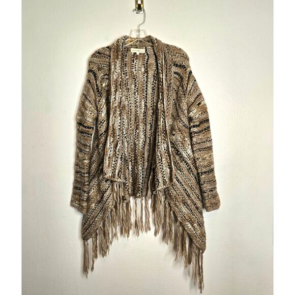 Altar'd State Wool Blend Marled Knit Open Front Cardigan Size M Brown Fringe - Picture 1 of 11